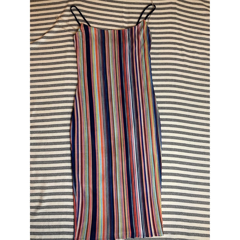 Olive Tree Multicolor Stripe Maxi‎ Slip Dress Spaghetti Strap M